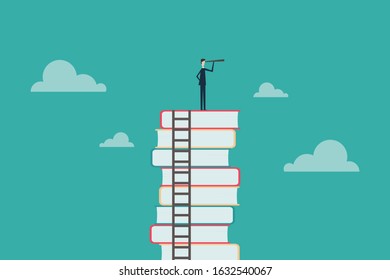 education concept Business people or students standing and watching books in the future Symbol of career, job, graduate, success, wisdom. Vector illustration
