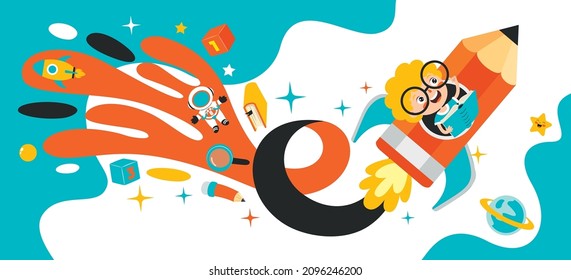 Education Concept With Cartoon Character