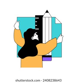 Education concept with cartoon people in flat design for web. Student doing homework and using notebook, stationery pen and ruler. Vector illustration for social media banner, marketing material.