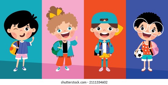 Education Concept With Cartoon Students