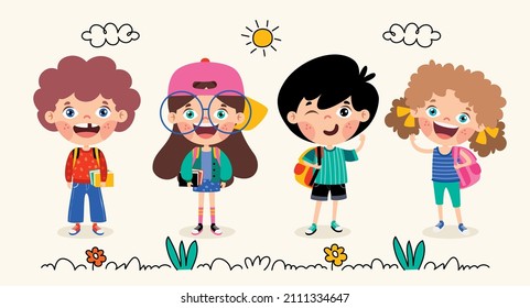 Education Concept With Cartoon Students