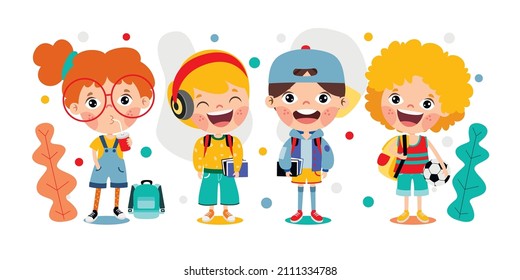 Education Concept With Cartoon Students