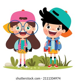 Education Concept With Cartoon Students
