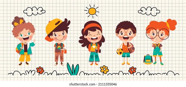 Education Concept With Cartoon Students