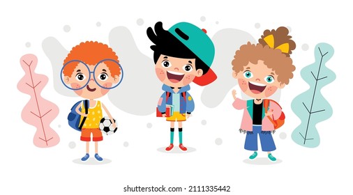 Education Concept With Cartoon Students