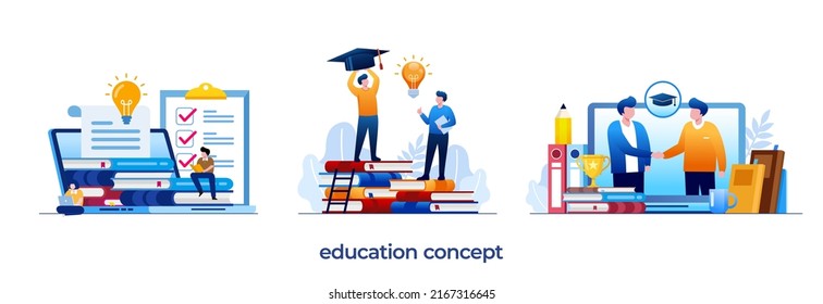 education concept, e-learning, diploma, skills, graduation concept, student, back to school, flat illustration vector