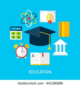 Education Concept. Flat Design Vector Illustration. Online Learning And School Tutoring Poster.