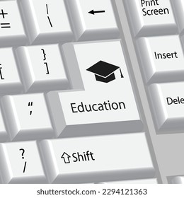 concepto educativo, tapa de graduación, teclado de computadora, ilustración vectorial 