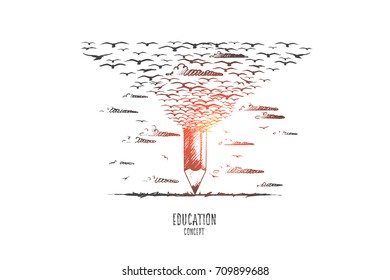 Education concept. Hand drawn huge pencil as symbol of education. School supplies isolated vector illustration.