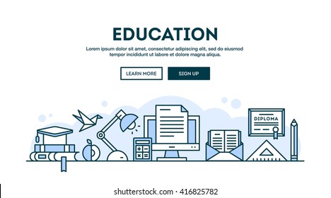 Education, concept header, flat design thin line style, vector illustration