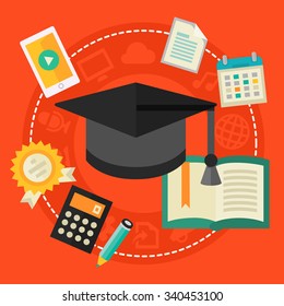 Education Concept - High school education. Flat style vector illustration online web banner