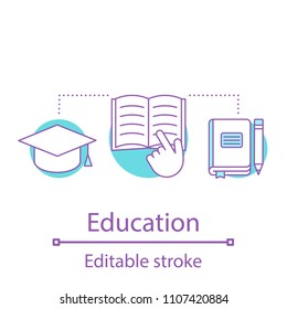 Education concept icon. Gaining knowledge idea thin line illustration. Studying. Homework. School, university. Vector isolated outline drawing. Editable stroke