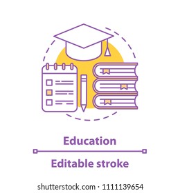 Education concept icon. Gaining knowledge idea thin line illustration. Studying. School, university. Vector isolated outline drawing. Editable stroke