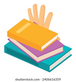 Education concept icon isometric vector. Stack of colored book and human palm. Reading, learning, education