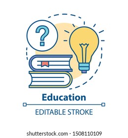 Education concept icon. Knowledge and wisdom idea thin line illustration. Reading books, solutions, answers search. Learning and studying. Vector isolated outline drawing. Editable stroke