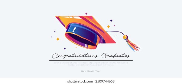 Education concept illustration. Congratulations Graduates. The design contains elements of a graduation cap isolated on a white background. Graduation day celebration. Congratulations