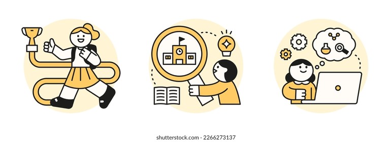 Education concept illustration. Students looking for a path to success, a variety of information, and a good school.