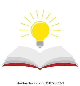 Education concept illustration.Open book with light bulb on white background.