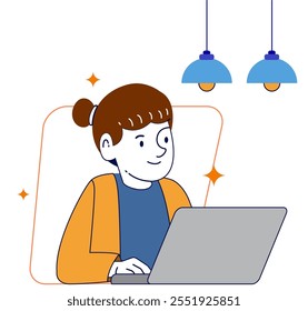 Illustrationen zum Bildungskonzept. Moderne flache Design-Illustration einer Frau, die an etwas vor einem Laptop arbeitet.