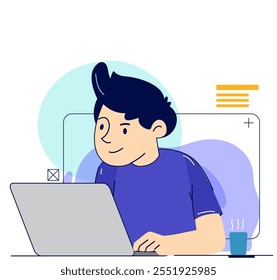Ilustrações de conceito educacional. Ilustração de design plano moderno de um homem que trabalha em algo na frente de um laptop.