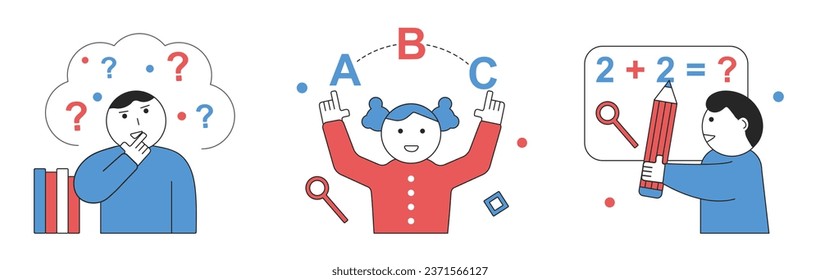 Education concept illustration.Studentnet characters ask questions, look for solutions and answer simple questions.Vector illustrations.
