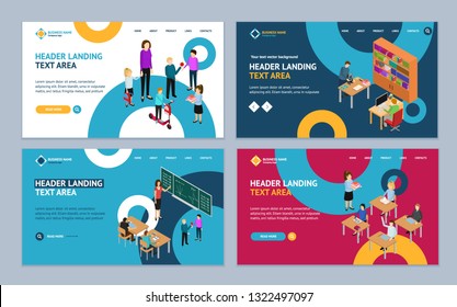 Education Concept Landing Web Page Template Set 3d Isometric View Lesson on Classroom. Vector illustration of Professional Course