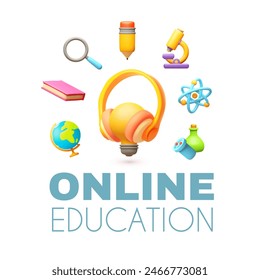 Education concept. Learning design with graduate hat and symbols of sciences