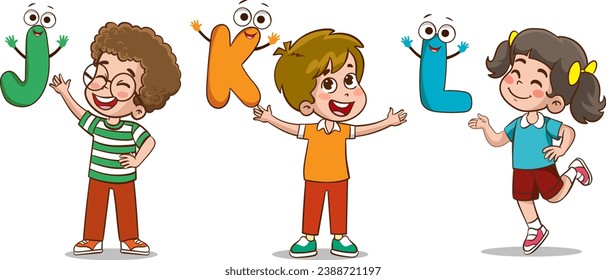 Education Concept and literacy learning vector illustration with Cartoon Characters.alphabet learning.