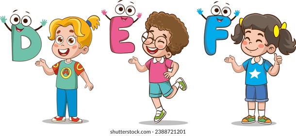 Education Concept and literacy learning vector illustration with Cartoon Characters.alphabet learning.