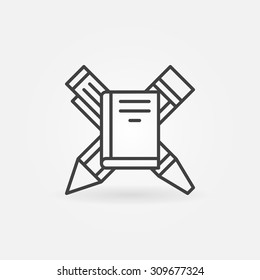 Education concept logo or icon - vector book with pen and pencil symbol