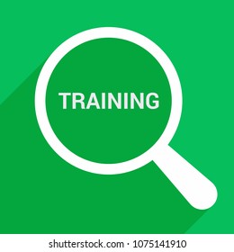 Education Concept: Magnifying Optical Glass With Words Training. Vector illustration