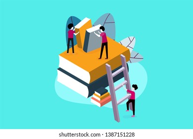 Education concept And men help organize the books.college,education for website.