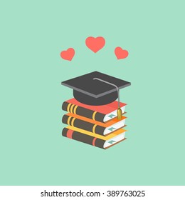 Education concept with mortarboard and books.