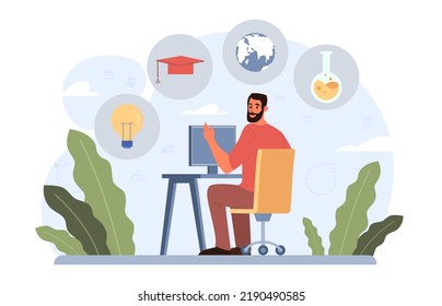 Education concept. Multidisciplinary and lifelong studying, knowledge gaining. Online education, modern urban development. Flat vector illustration