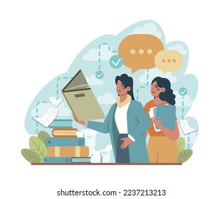 Education concept. Multidisciplinary and lifelong studying, knowledge gaining. Online education, modern urban development. Flat vector illustration