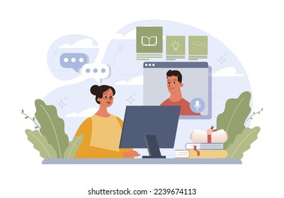 Education concept. Multidisciplinary and lifelong studying, knowledge gaining. Online education, modern urban development. Flat vector illustration