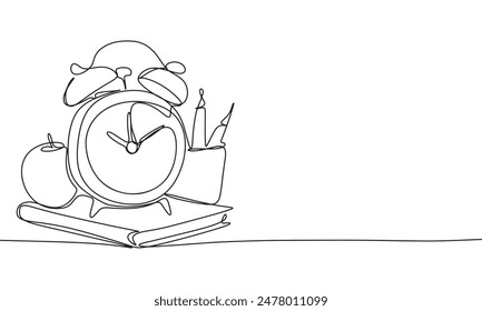 Bildung Konzept Eine Zeile durchgehend. Alarm Apfel stationäre Linie Art. Handgezeichnete Vektorgrafik.