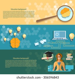 Education concept online lessons students technology international training university college power of knowledge vector banners  