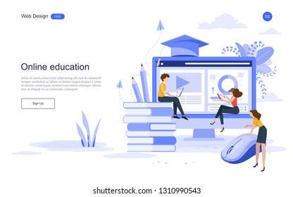 Education concept. Online training, e-learning, training and courses.flat design concept of education for website,banner,background.Vector illustration.