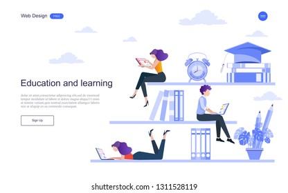 Education concept. Online training, e-learning, training and courses.flat design concept of education for website,banner,background.Vector illustration.
