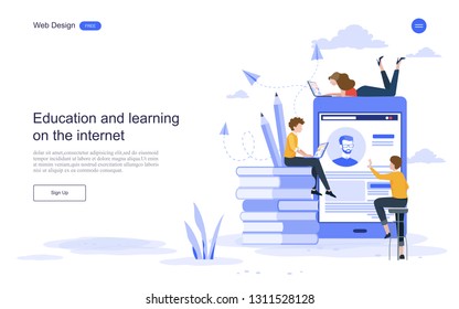 Education concept. Online training, e-learning, training and courses.flat design concept of education for website,banner,background.Vector illustration.