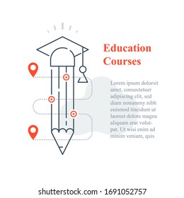 Education concept, online university, distant learning, next level success, fast course, creative writing or storytelling, exam prepare, higher achievement, vector line icon