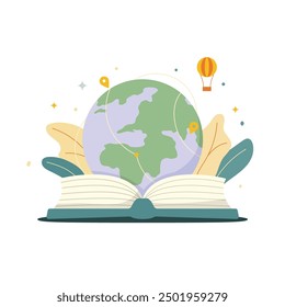 Education concept. Open book with decoration of knowledge. Vector illustration