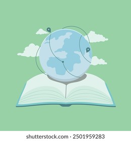 Education concept. Open book with decoration of knowledge. Vector illustration