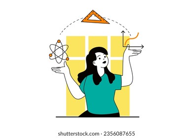 Education concept with people scene in flat web design. Woman learning math, physics and other lessons and lectures in university. Vector illustration for social media banner, marketing material.