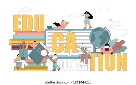 Education concept. People and students receive knowledge from the Internet. Online education. Vector illustration.