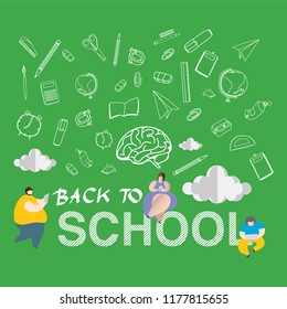 Education Concept with people using smartphone and tablet and hand drawing school supplies on blackboard, Back to school concept vector illustration