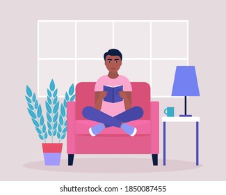 Concepto educativo, lectura de libros, adquisición de conocimiento. Ilustración vectorial en un estilo plano.
