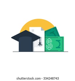 Education concept, research grant and certificate, tuition money, finance education, scholarship vector illustration