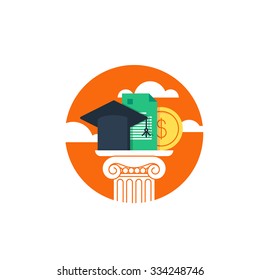 Education concept, research grant and certificate, tuition money, finance education, scholarship vector illustration